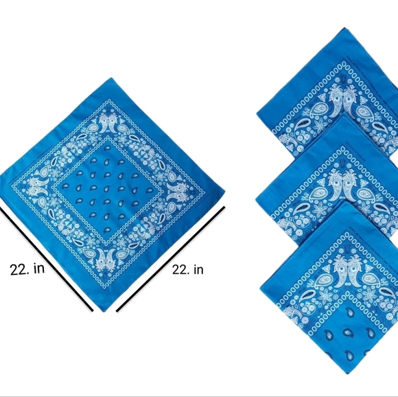 Accessories - 3 Piece Classic Bandana Scarf for Hair Neck and Head New Turquoise 100% Cotton